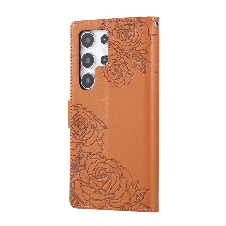 Rose Flower Embossed 3-Card Slots Leather Phone Case, For Samsung Galaxy S24 Ultra 5G, For Samsung Galaxy S23 FE 5G, For Samsung Galaxy S23 Ultra 5G, For Samsung Galaxy S23+ 5G, For Samsung Galaxy S23 5G, For Samsung Galaxy S22 Ultra 5G                ...