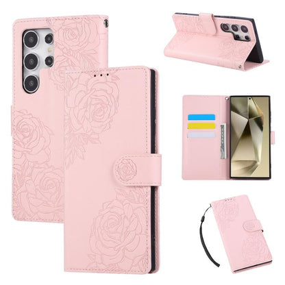 Rose Flower Embossed 3-Card Slots Leather Phone Case, For Samsung Galaxy S24 Ultra 5G, For Samsung Galaxy S23 FE 5G, For Samsung Galaxy S23 Ultra 5G, For Samsung Galaxy S23+ 5G, For Samsung Galaxy S23 5G, For Samsung Galaxy S22 Ultra 5G                ...