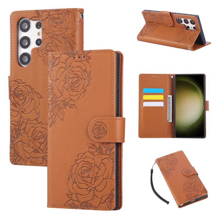 Rose Flower Embossed 3-Card Slots Leather Phone Case, For Samsung Galaxy S24 Ultra 5G, For Samsung Galaxy S23 FE 5G, For Samsung Galaxy S23 Ultra 5G, For Samsung Galaxy S23+ 5G, For Samsung Galaxy S23 5G, For Samsung Galaxy S22 Ultra 5G                ...