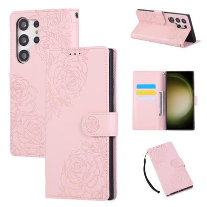 Rose Flower Embossed 3-Card Slots Leather Phone Case, For Samsung Galaxy S24 Ultra 5G, For Samsung Galaxy S23 FE 5G, For Samsung Galaxy S23 Ultra 5G, For Samsung Galaxy S23+ 5G, For Samsung Galaxy S23 5G, For Samsung Galaxy S22 Ultra 5G                ...