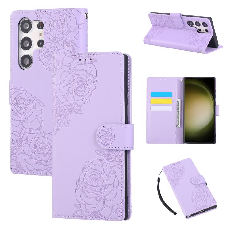 Rose Flower Embossed 3-Card Slots Leather Phone Case, For Samsung Galaxy S24 Ultra 5G, For Samsung Galaxy S23 FE 5G, For Samsung Galaxy S23 Ultra 5G, For Samsung Galaxy S23+ 5G, For Samsung Galaxy S23 5G, For Samsung Galaxy S22 Ultra 5G                ...