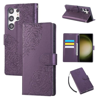 Rose Flower Embossed 3-Card Slots Leather Phone Case, For Samsung Galaxy S24 Ultra 5G, For Samsung Galaxy S23 FE 5G, For Samsung Galaxy S23 Ultra 5G, For Samsung Galaxy S23+ 5G, For Samsung Galaxy S23 5G, For Samsung Galaxy S22 Ultra 5G                ...