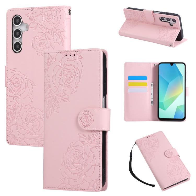 Rose Flower Embossed 3-Card Slots Leather Phone Case, For Samsung Galaxy S26+ 5G, For Samsung Galaxy S26 Ultra 5G, For Samsung Galaxy S26 5G, For Samsung Galaxy S25 FE 5G, For Samsung Galaxy S25 Edge 5G, For Samsung Galaxy S25 / S24 5G                 ...