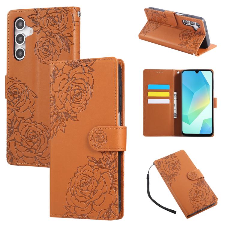 Rose Flower Embossed 3-Card Slots Leather Phone Case, For Samsung Galaxy S26+ 5G, For Samsung Galaxy S26 Ultra 5G, For Samsung Galaxy S26 5G, For Samsung Galaxy S25 FE 5G, For Samsung Galaxy S25 Edge 5G, For Samsung Galaxy S25 / S24 5G                 ...