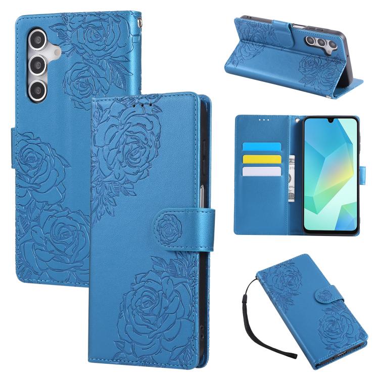 Rose Flower Embossed 3-Card Slots Leather Phone Case, For Samsung Galaxy S26+ 5G, For Samsung Galaxy S26 Ultra 5G, For Samsung Galaxy S26 5G, For Samsung Galaxy S25 FE 5G, For Samsung Galaxy S25 Edge 5G, For Samsung Galaxy S25 / S24 5G                 ...