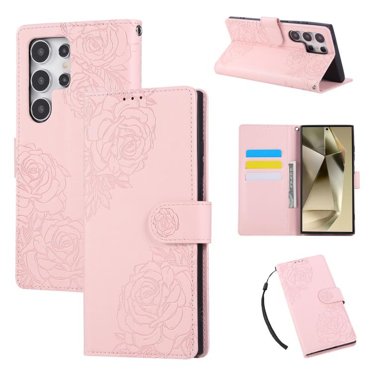Rose Flower Embossed 3-Card Slots Leather Phone Case, For Samsung Galaxy S24 Ultra 5G, For Samsung Galaxy S23 FE 5G, For Samsung Galaxy S23 Ultra 5G, For Samsung Galaxy S23+ 5G, For Samsung Galaxy S23 5G, For Samsung Galaxy S22 Ultra 5G                ...