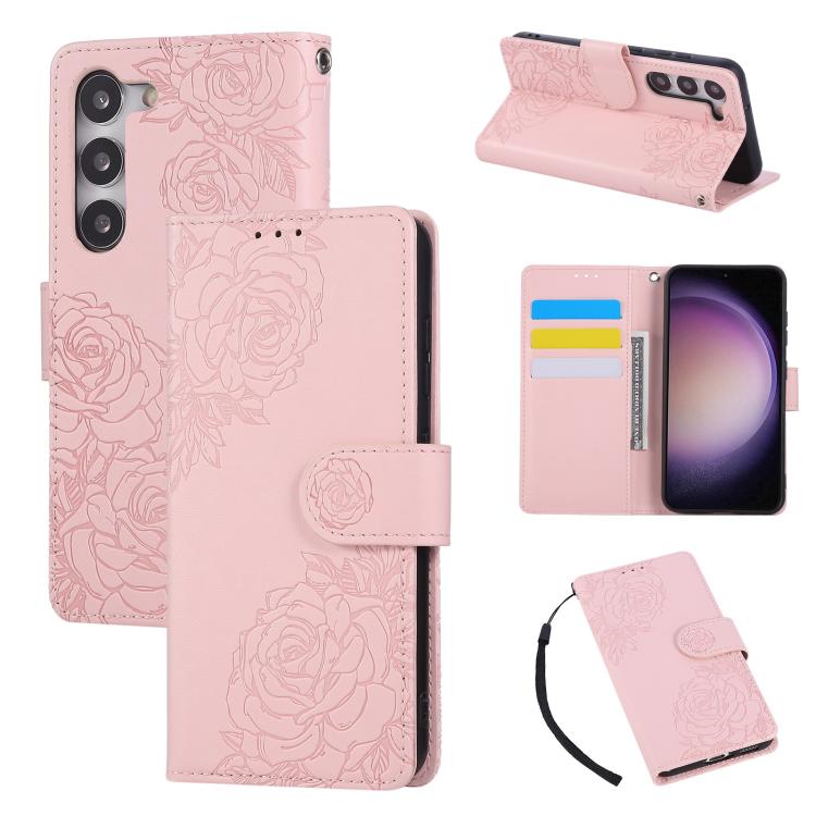 Rose Flower Embossed 3-Card Slots Leather Phone Case, For Samsung Galaxy S24 Ultra 5G, For Samsung Galaxy S23 FE 5G, For Samsung Galaxy S23 Ultra 5G, For Samsung Galaxy S23+ 5G, For Samsung Galaxy S23 5G, For Samsung Galaxy S22 Ultra 5G                ...