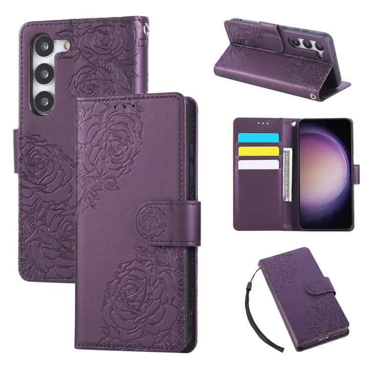 Rose Flower Embossed 3-Card Slots Leather Phone Case, For Samsung Galaxy S24 Ultra 5G, For Samsung Galaxy S23 FE 5G, For Samsung Galaxy S23 Ultra 5G, For Samsung Galaxy S23+ 5G, For Samsung Galaxy S23 5G, For Samsung Galaxy S22 Ultra 5G                ...