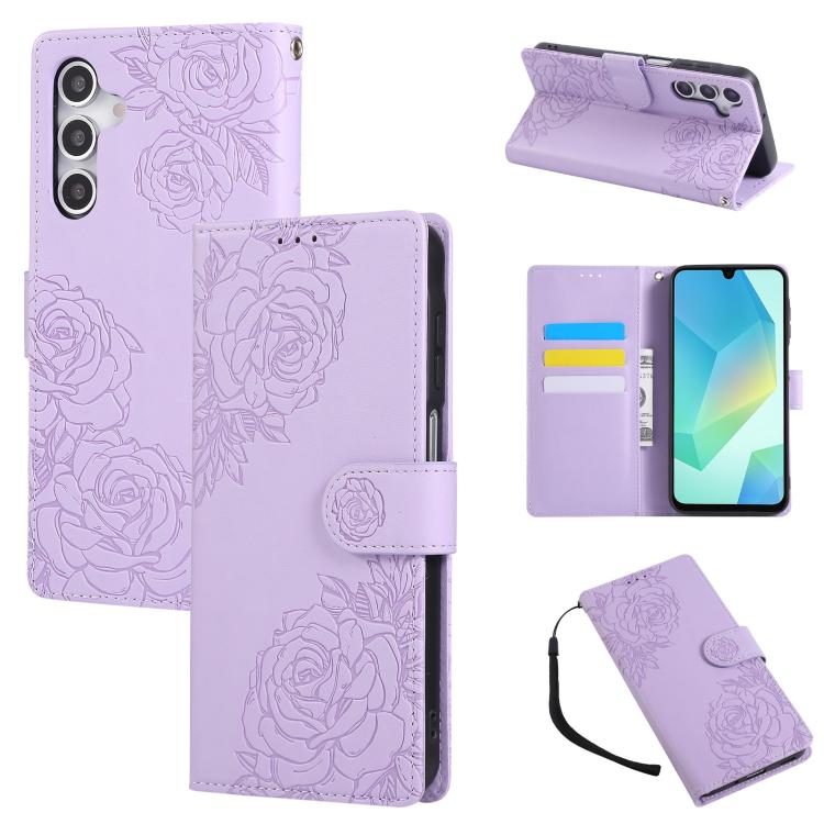 Rose Flower Embossed 3-Card Slots Leather Phone Case, For Samsung Galaxy S26+ 5G, For Samsung Galaxy S26 Ultra 5G, For Samsung Galaxy S26 5G, For Samsung Galaxy S25 FE 5G, For Samsung Galaxy S25 Edge 5G, For Samsung Galaxy S25 / S24 5G                 ...