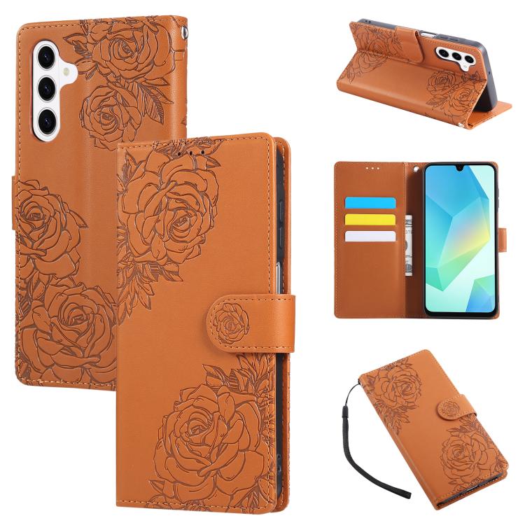 Rose Flower Embossed 3-Card Slots Leather Phone Case, For Samsung Galaxy S26+ 5G, For Samsung Galaxy S26 Ultra 5G, For Samsung Galaxy S26 5G, For Samsung Galaxy S25 FE 5G, For Samsung Galaxy S25 Edge 5G, For Samsung Galaxy S25 / S24 5G                 ...