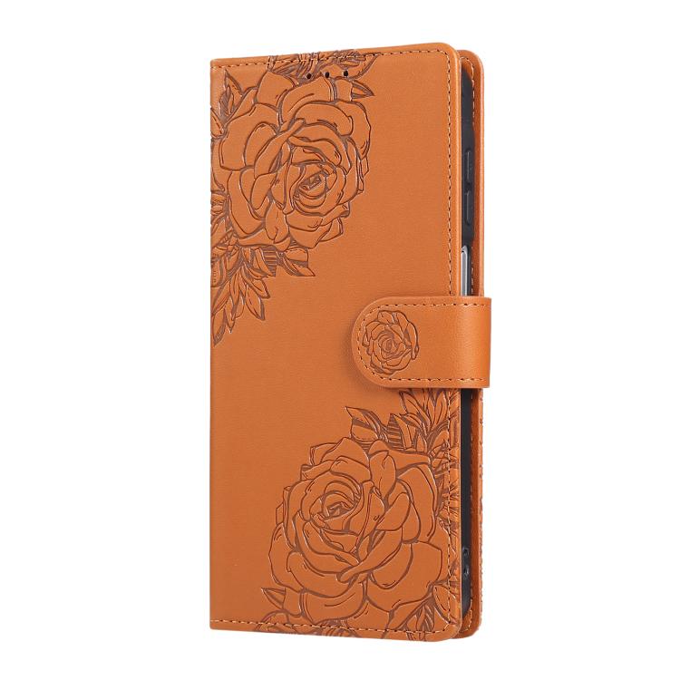 Rose Flower Embossed 3-Card Slots Leather Phone Case, For Samsung Galaxy S26+ 5G, For Samsung Galaxy S26 Ultra 5G, For Samsung Galaxy S26 5G, For Samsung Galaxy S25 FE 5G, For Samsung Galaxy S25 Edge 5G, For Samsung Galaxy S25 / S24 5G                 ...