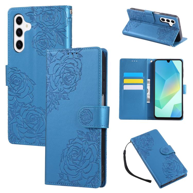 Rose Flower Embossed 3-Card Slots Leather Phone Case, For Samsung Galaxy S26+ 5G, For Samsung Galaxy S26 Ultra 5G, For Samsung Galaxy S26 5G, For Samsung Galaxy S25 FE 5G, For Samsung Galaxy S25 Edge 5G, For Samsung Galaxy S25 / S24 5G                 ...