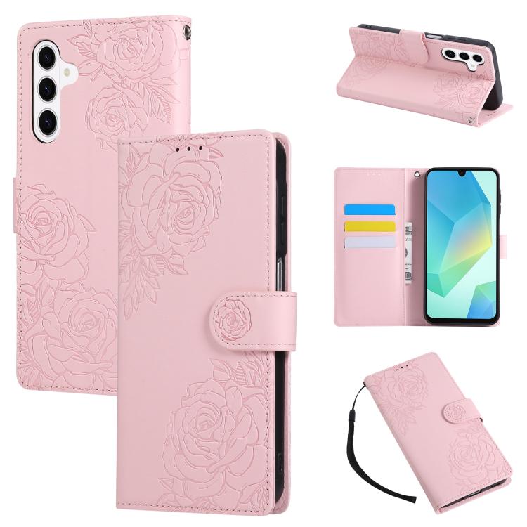 Rose Flower Embossed 3-Card Slots Leather Phone Case, For Samsung Galaxy S26+ 5G, For Samsung Galaxy S26 Ultra 5G, For Samsung Galaxy S26 5G, For Samsung Galaxy S25 FE 5G, For Samsung Galaxy S25 Edge 5G, For Samsung Galaxy S25 / S24 5G                 ...