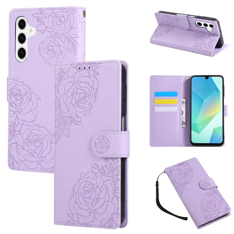 Rose Flower Embossed 3-Card Slots Leather Phone Case, For Samsung Galaxy S26+ 5G, For Samsung Galaxy S26 Ultra 5G, For Samsung Galaxy S26 5G, For Samsung Galaxy S25 FE 5G, For Samsung Galaxy S25 Edge 5G, For Samsung Galaxy S25 / S24 5G                 ...