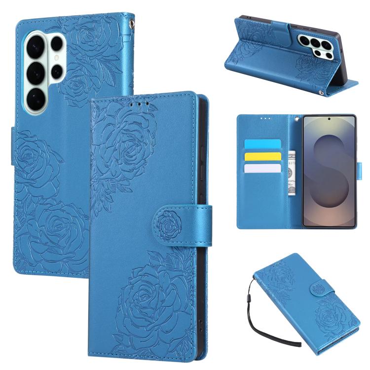 Rose Flower Embossed 3-Card Slots Leather Phone Case, For Samsung Galaxy S26+ 5G, For Samsung Galaxy S26 Ultra 5G, For Samsung Galaxy S26 5G, For Samsung Galaxy S25 FE 5G, For Samsung Galaxy S25 Edge 5G, For Samsung Galaxy S25 / S24 5G                 ...