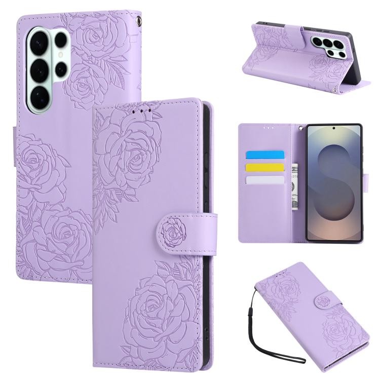 Rose Flower Embossed 3-Card Slots Leather Phone Case, For Samsung Galaxy S26+ 5G, For Samsung Galaxy S26 Ultra 5G, For Samsung Galaxy S26 5G, For Samsung Galaxy S25 FE 5G, For Samsung Galaxy S25 Edge 5G, For Samsung Galaxy S25 / S24 5G                 ...