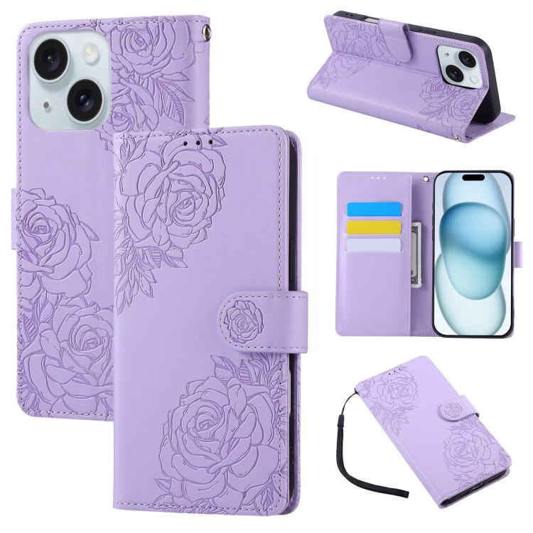 Rose Flower Embossed 3-Card Slots Leather Phone Case