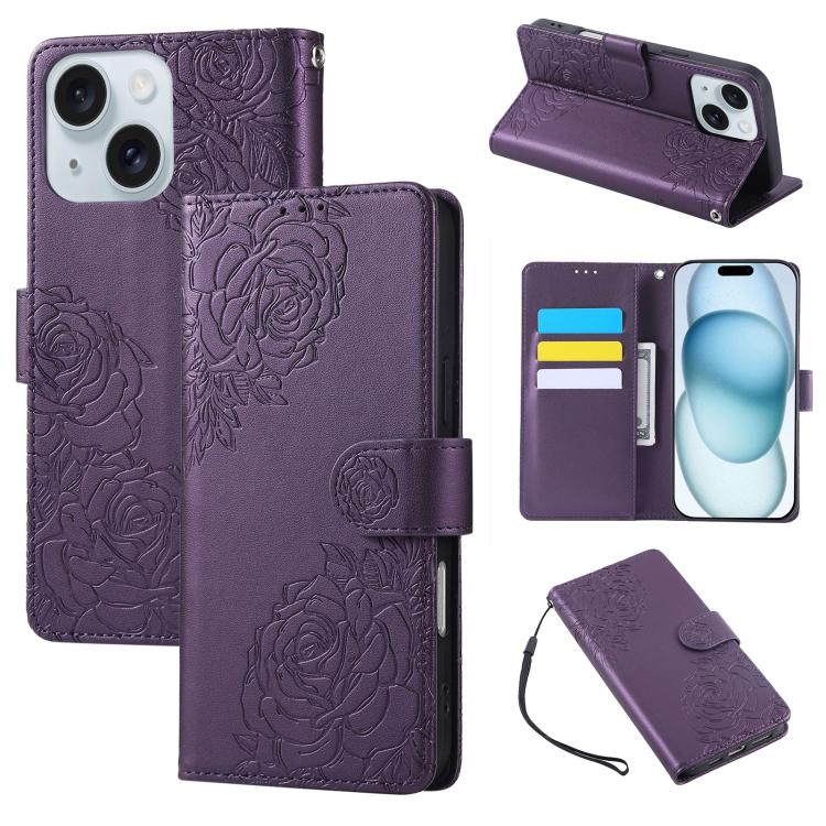Rose Flower Embossed 3-Card Slots Leather Phone Case