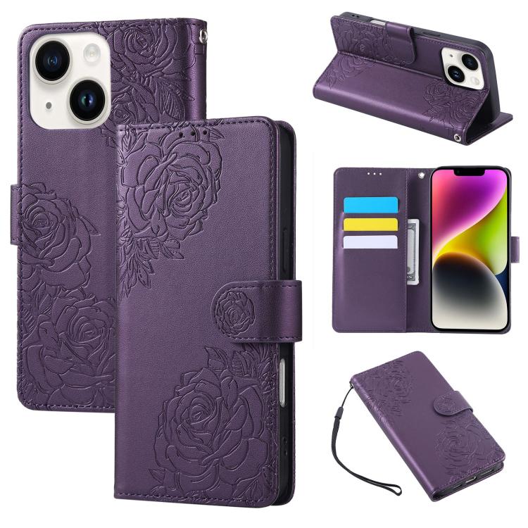 Rose Flower Embossed 3-Card Slots Leather Phone Case