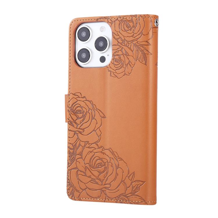 Rose Flower Embossed 3-Card Slots Leather Phone Case
