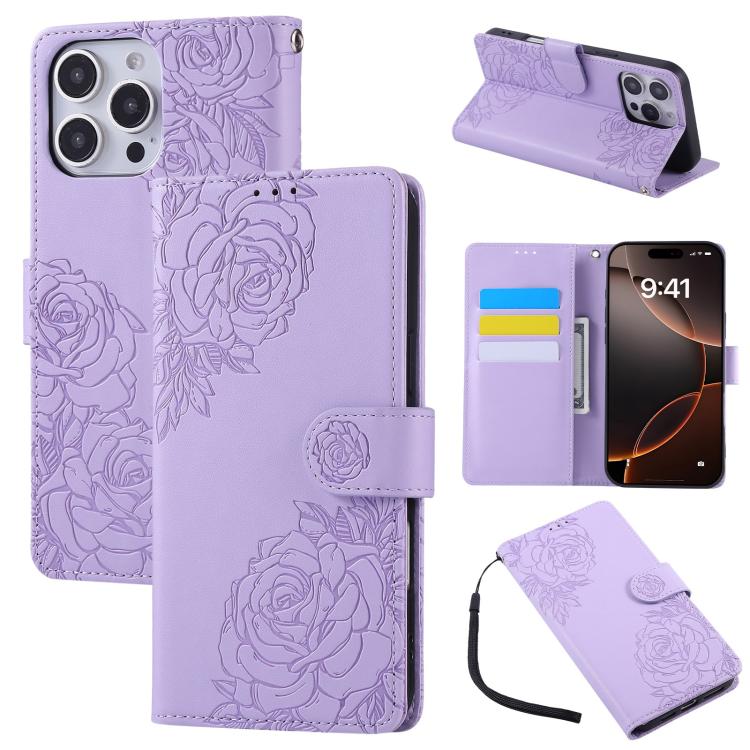Rose Flower Embossed 3-Card Slots Leather Phone Case