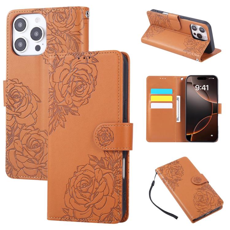 Rose Flower Embossed 3-Card Slots Leather Phone Case