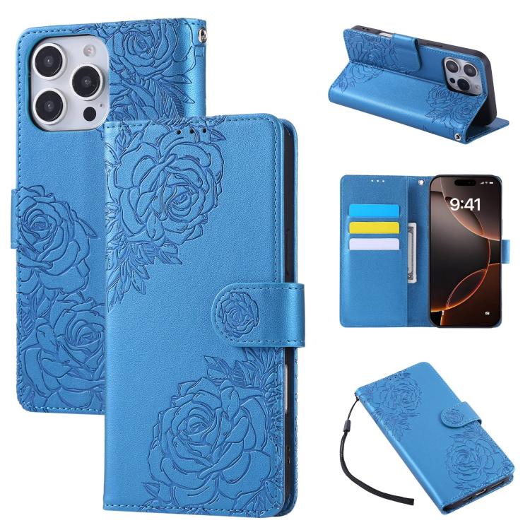 Rose Flower Embossed 3-Card Slots Leather Phone Case