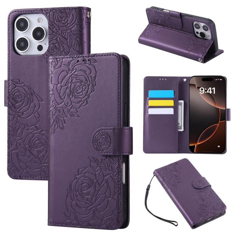 Rose Flower Embossed 3-Card Slots Leather Phone Case