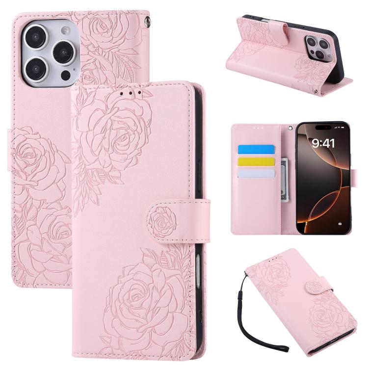 Rose Flower Embossed 3-Card Slots Leather Phone Case