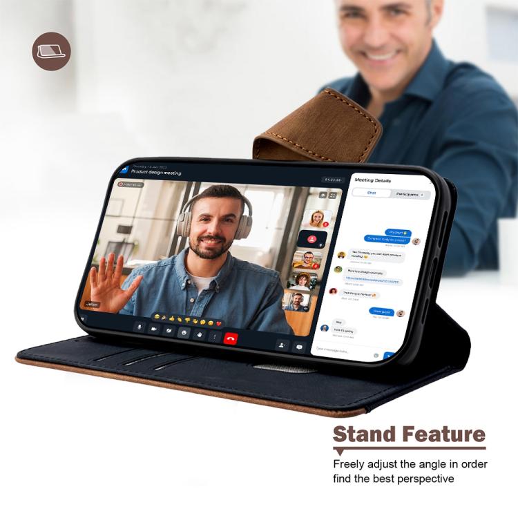 Color Stitching Skin Feel Leather RFID Blocking Phone Case