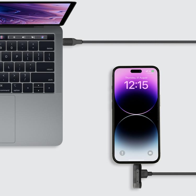 MOMAX DL56 1-Link Flow 60W Type-C to Type-C and 8 Pin Fast Charging Cable, Length:1.5m