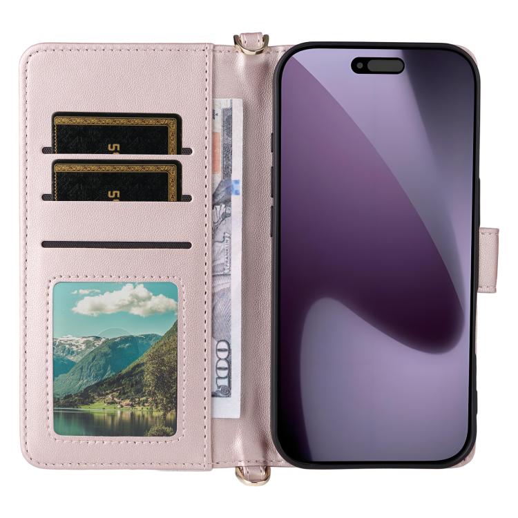 Multifunctional 6-Card Slots Leather Phone Case with Wrist Strap
