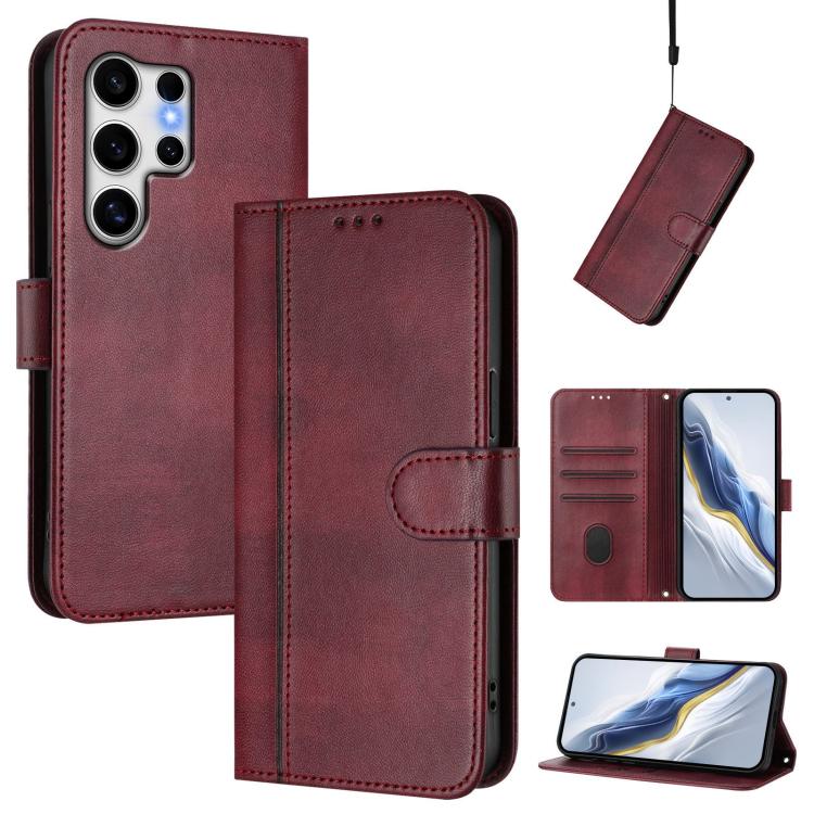Line Splicing Buckle Retro Leather Phone Case, For Samsung Galaxy S25 Ultra 5G, For Samsung Galaxy S24 FE 5G, For Samsung Galaxy S24 Ultra 5G, For Samsung Galaxy S23 FE 5G, For Samsung Galaxy S23 Ultra 5G, For Samsung Galaxy S23+ 5G
