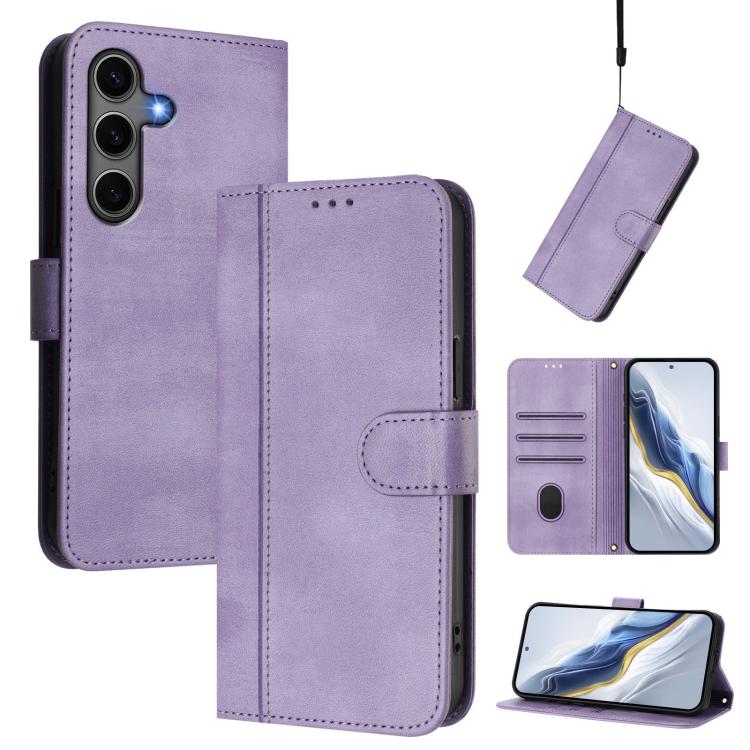 Line Splicing Buckle Retro Leather Phone Case, For Galaxy S26 FE 5G, For Samsung Galaxy S26 Ultra 5G, For Samsung Galaxy S26+ 5G, For Samsung Galaxy S25 Edge 5G, For Samsung Galaxy S25 / S24 5G, For Samsung Galaxy S25+ / S24+ 5G