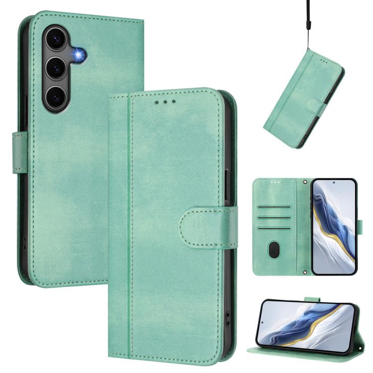 Line Splicing Buckle Retro Leather Phone Case, For Galaxy S26 FE 5G, For Samsung Galaxy S26 Ultra 5G, For Samsung Galaxy S26+ 5G, For Samsung Galaxy S25 Edge 5G, For Samsung Galaxy S25 / S24 5G, For Samsung Galaxy S25+ / S24+ 5G