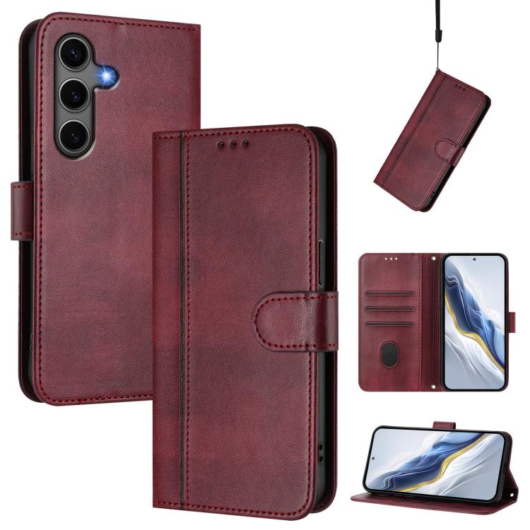 Line Splicing Buckle Retro Leather Phone Case, For Galaxy S26 FE 5G, For Samsung Galaxy S26 Ultra 5G, For Samsung Galaxy S26+ 5G, For Samsung Galaxy S25 Edge 5G, For Samsung Galaxy S25 / S24 5G, For Samsung Galaxy S25+ / S24+ 5G