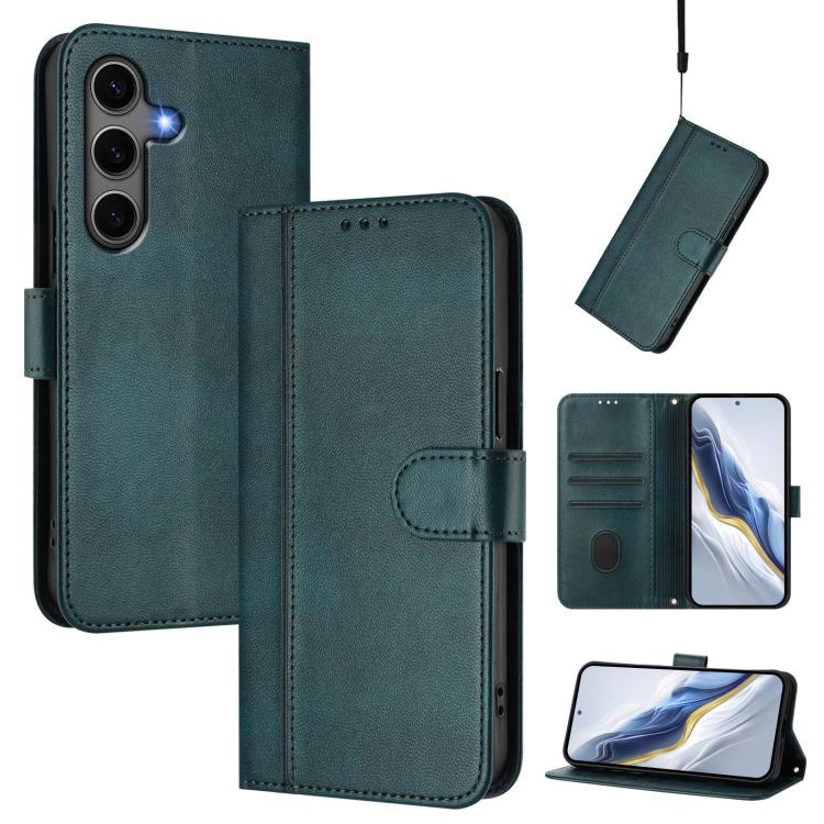 Line Splicing Buckle Retro Leather Phone Case, For Galaxy S26 FE 5G, For Samsung Galaxy S26 Ultra 5G, For Samsung Galaxy S26+ 5G, For Samsung Galaxy S25 Edge 5G, For Samsung Galaxy S25 / S24 5G, For Samsung Galaxy S25+ / S24+ 5G