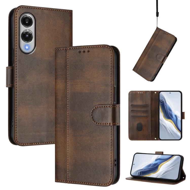 Line Splicing Buckle Retro Leather Phone Case, For Samsung Galaxy S26+ 5G, For Samsung Galaxy S25 Edge 5G, For Samsung Galaxy S26 Ultra 5G, For Samsung Galaxy S26 5G, For Samsung Galaxy S25 / S24 5G, For Samsung Galaxy S25+ / S24+ 5G