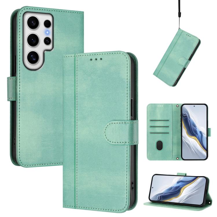 Line Splicing Buckle Retro Leather Phone Case, For Samsung Galaxy S25 Ultra 5G, For Samsung Galaxy S24 FE 5G, For Samsung Galaxy S24 Ultra 5G, For Samsung Galaxy S23 FE 5G, For Samsung Galaxy S23 Ultra 5G, For Samsung Galaxy S23+ 5G