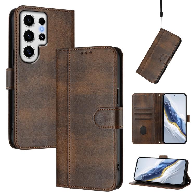 Line Splicing Buckle Retro Leather Phone Case, For Samsung Galaxy S25 Ultra 5G, For Samsung Galaxy S24 FE 5G, For Samsung Galaxy S24 Ultra 5G, For Samsung Galaxy S23 FE 5G, For Samsung Galaxy S23 Ultra 5G, For Samsung Galaxy S23+ 5G