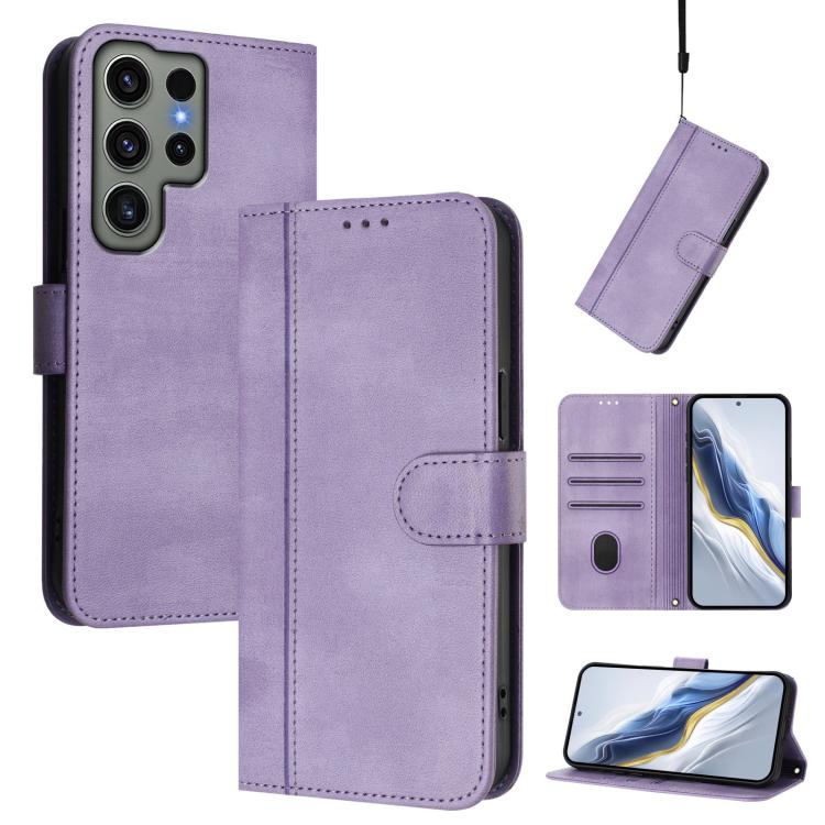 Line Splicing Buckle Retro Leather Phone Case, For Samsung Galaxy S25 Ultra 5G, For Samsung Galaxy S24 FE 5G, For Samsung Galaxy S24 Ultra 5G, For Samsung Galaxy S23 FE 5G, For Samsung Galaxy S23 Ultra 5G, For Samsung Galaxy S23+ 5G