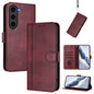 Line Splicing Buckle Retro Leather Phone Case, For Samsung Galaxy S23 5G, For Samsung Galaxy S20 FE, For Samsung Galaxy S22 Ultra 5G, For Samsung Galaxy S22+ 5G, For Samsung Galaxy S22 5G, For Samsung Galaxy S21 FE 5G