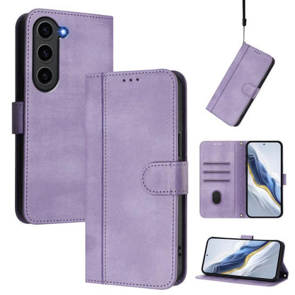 Line Splicing Buckle Retro Leather Phone Case, For Samsung Galaxy S23 5G, For Samsung Galaxy S20 FE, For Samsung Galaxy S22 Ultra 5G, For Samsung Galaxy S22+ 5G, For Samsung Galaxy S22 5G, For Samsung Galaxy S21 FE 5G
