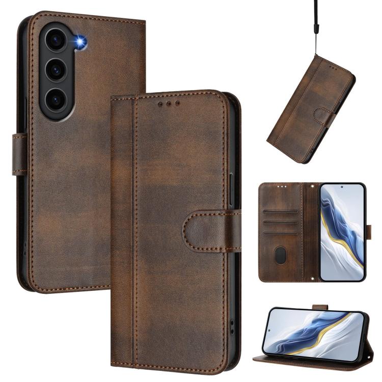 Line Splicing Buckle Retro Leather Phone Case, For Samsung Galaxy S25 Ultra 5G, For Samsung Galaxy S24 FE 5G, For Samsung Galaxy S24 Ultra 5G, For Samsung Galaxy S23 FE 5G, For Samsung Galaxy S23 Ultra 5G, For Samsung Galaxy S23+ 5G