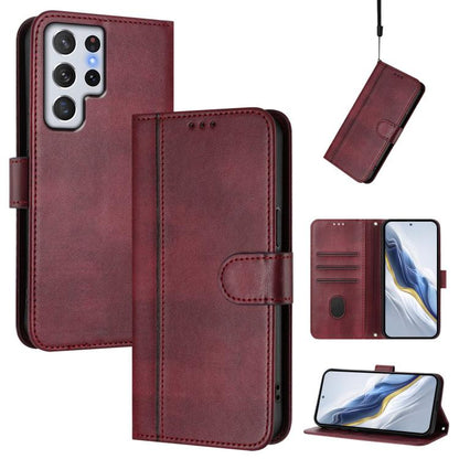 Line Splicing Buckle Retro Leather Phone Case, For Samsung Galaxy S23 5G, For Samsung Galaxy S20 FE, For Samsung Galaxy S22 Ultra 5G, For Samsung Galaxy S22+ 5G, For Samsung Galaxy S22 5G, For Samsung Galaxy S21 FE 5G