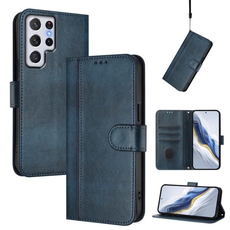 Line Splicing Buckle Retro Leather Phone Case, For Samsung Galaxy S23 5G, For Samsung Galaxy S20 FE, For Samsung Galaxy S22 Ultra 5G, For Samsung Galaxy S22+ 5G, For Samsung Galaxy S22 5G, For Samsung Galaxy S21 FE 5G