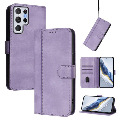 Line Splicing Buckle Retro Leather Phone Case, For Samsung Galaxy S23 5G, For Samsung Galaxy S20 FE, For Samsung Galaxy S22 Ultra 5G, For Samsung Galaxy S22+ 5G, For Samsung Galaxy S22 5G, For Samsung Galaxy S21 FE 5G