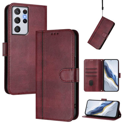 Line Splicing Buckle Retro Leather Phone Case, For Samsung Galaxy S21 5G, For Samsung Galaxy S21+ 5G, For Samsung Galaxy S21 Ultra 5G, For Samsung Galaxy S20 Ultra, For Samsung Galaxy S20, For Samsung Galaxy S20+