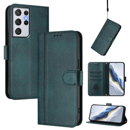 Line Splicing Buckle Retro Leather Phone Case, For Samsung Galaxy S21 5G, For Samsung Galaxy S21+ 5G, For Samsung Galaxy S21 Ultra 5G, For Samsung Galaxy S20 Ultra, For Samsung Galaxy S20, For Samsung Galaxy S20+