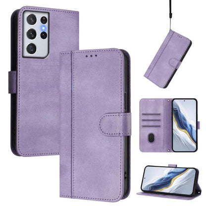 Line Splicing Buckle Retro Leather Phone Case, For Samsung Galaxy S21 5G, For Samsung Galaxy S21+ 5G, For Samsung Galaxy S21 Ultra 5G, For Samsung Galaxy S20 Ultra, For Samsung Galaxy S20, For Samsung Galaxy S20+